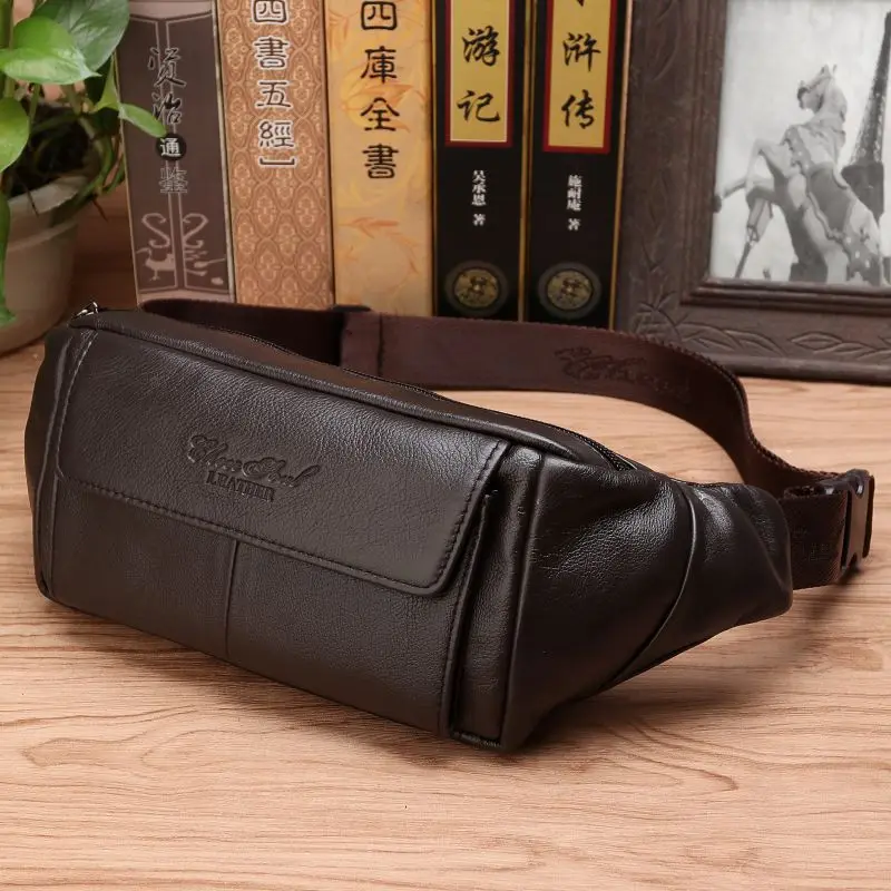 Leatherwork Belt - Men Genuine Leather Belt Waist Pack