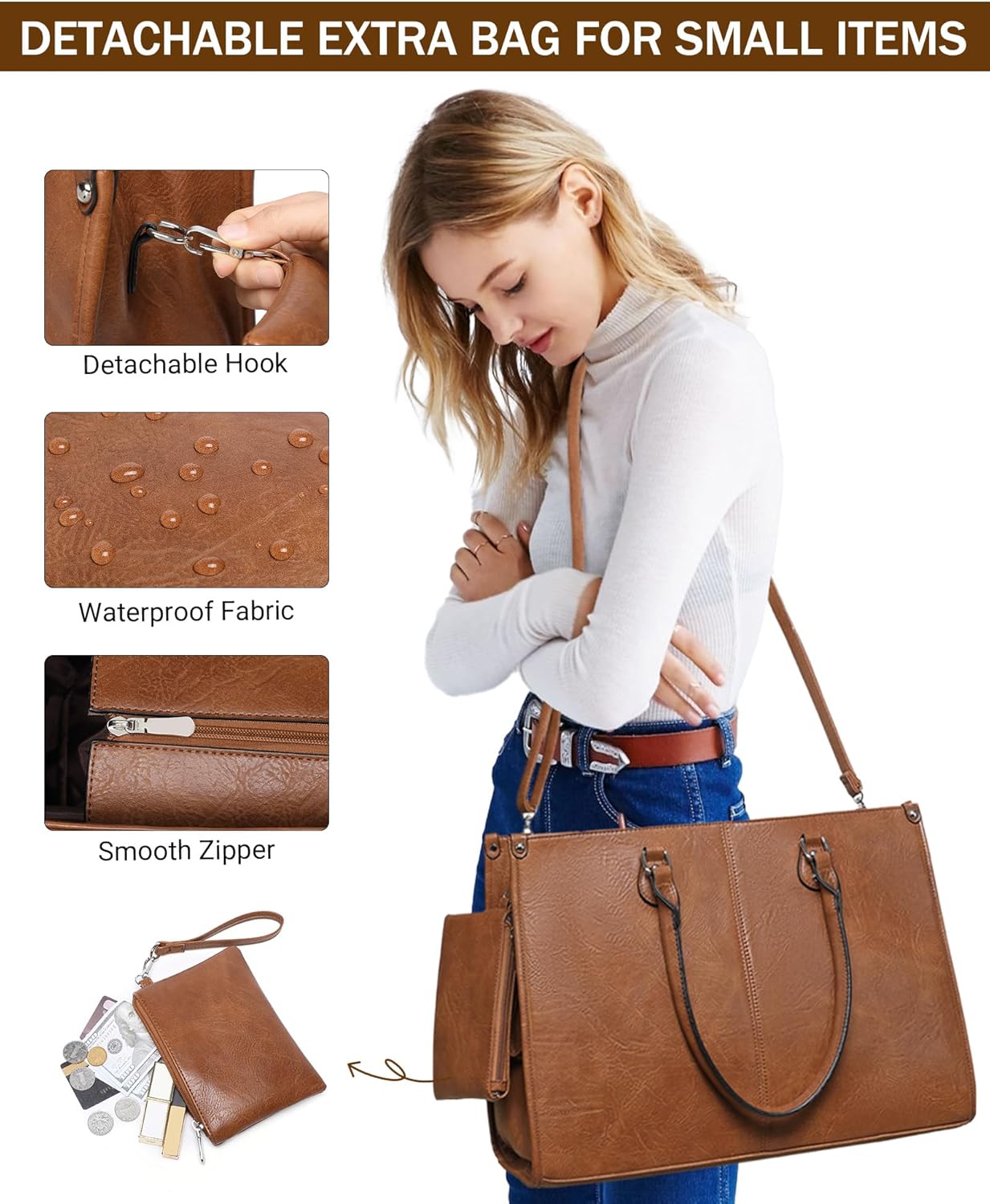 2 in 1 Laptop Tote Bag with In - đánh giá và giá Leather Work Laptop Bag