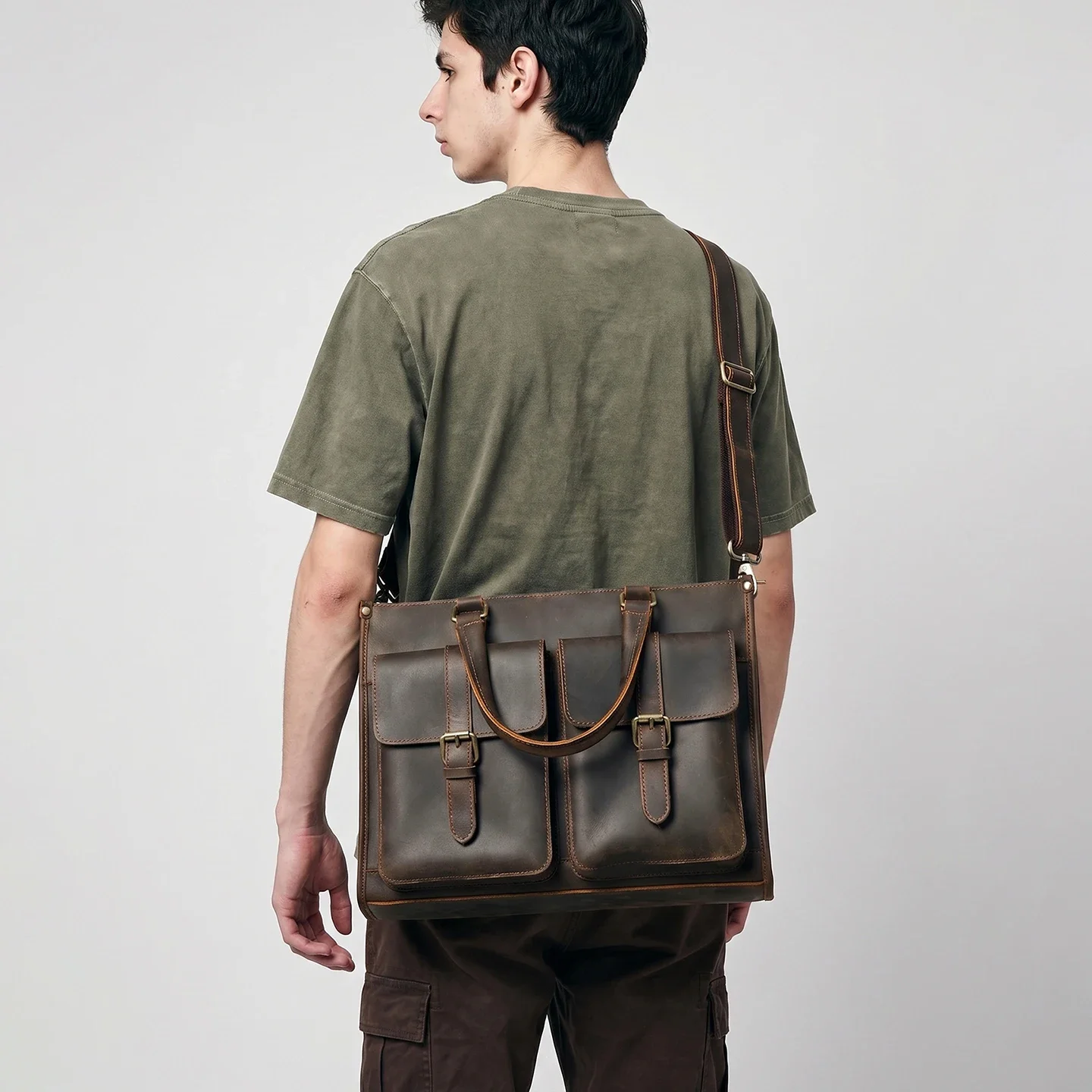 Vintage Genuine Leather Men Cr - đánh giá và giá Leather Work Laptop Bag