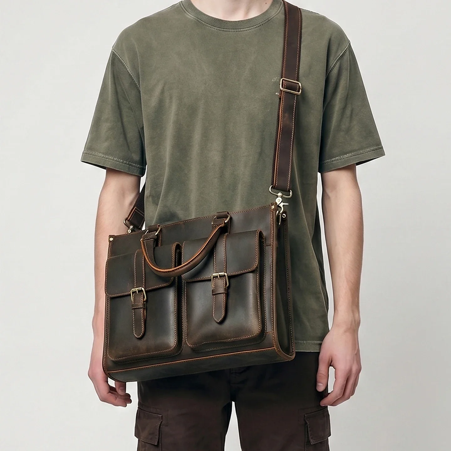 Vintage Genuine Leather Men Cr - đánh giá và giá Leather Work Laptop Bag