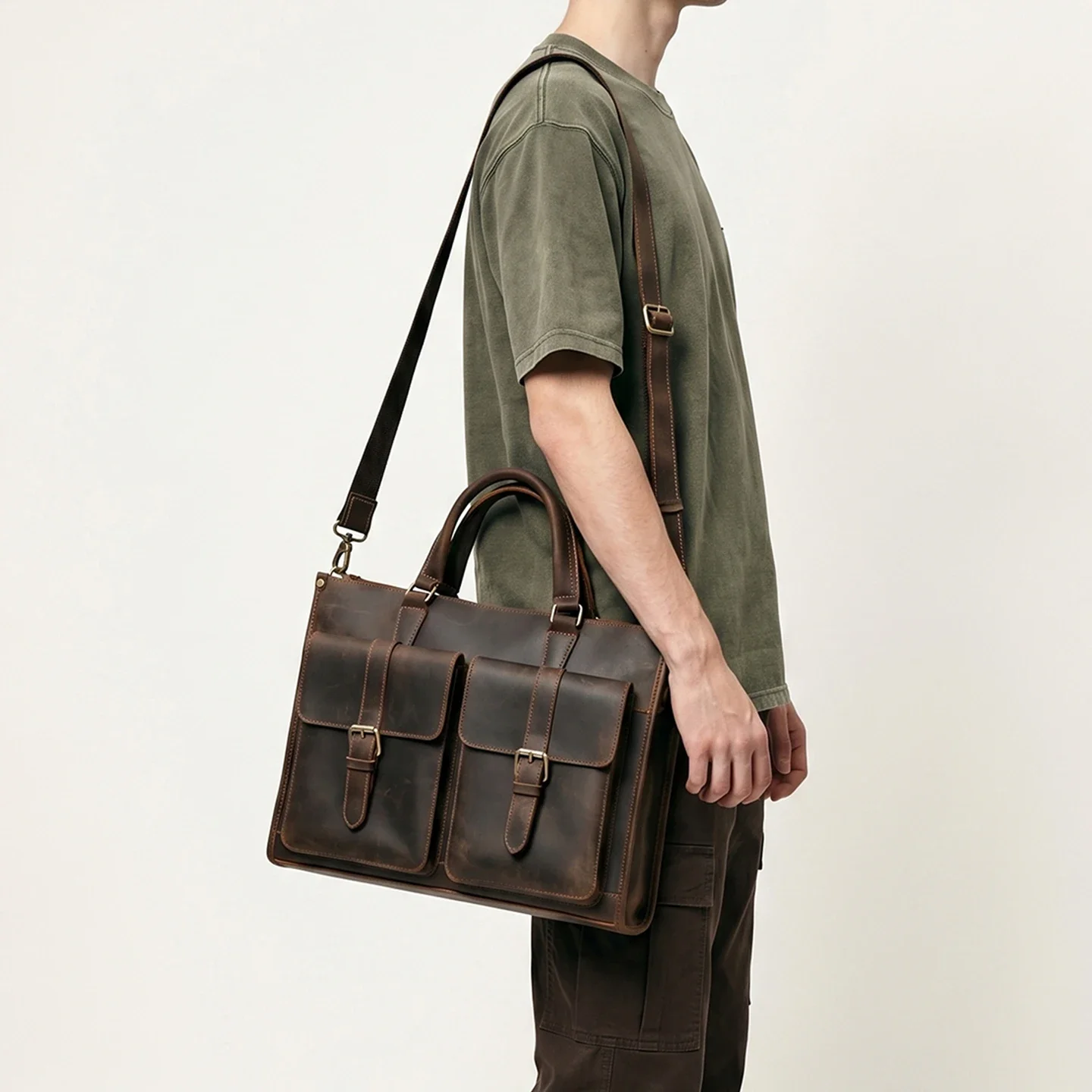 Vintage Genuine Leather Men Cr - đánh giá và giá Leather Work Laptop Bag