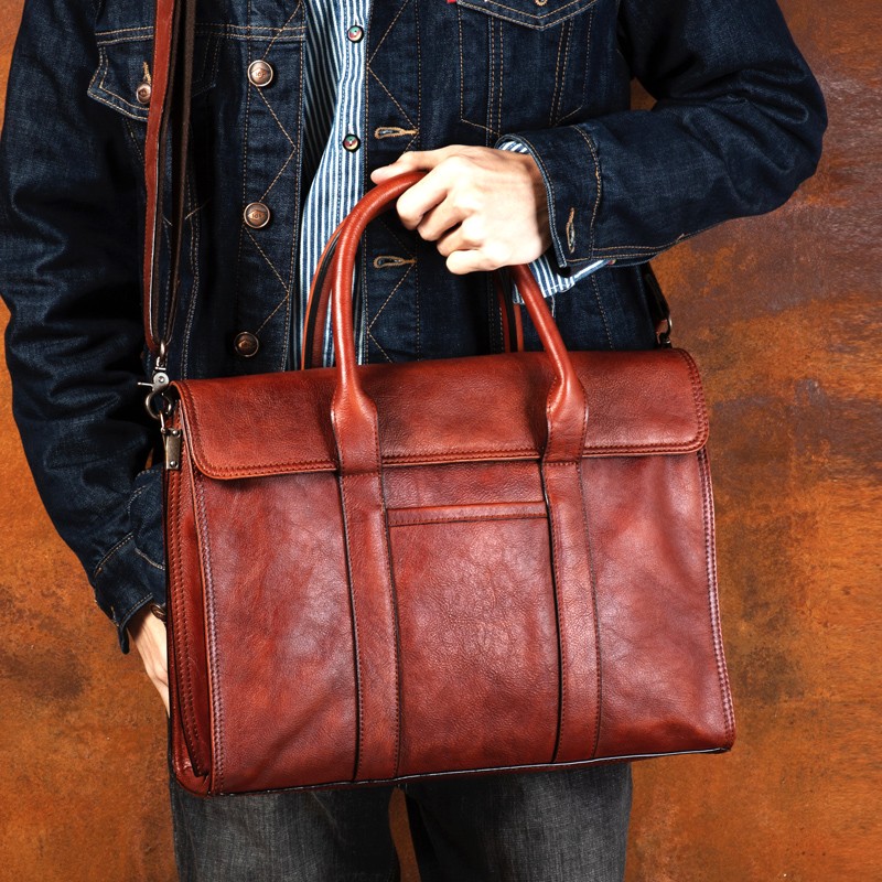 Vegetable tanned leather handb - đánh giá và giá Leather Work Bag Men
