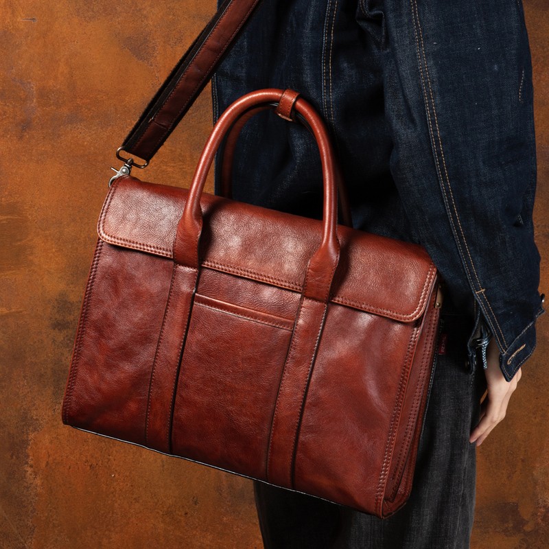 Vegetable tanned leather handb - đánh giá và giá Leather Work Bag Men