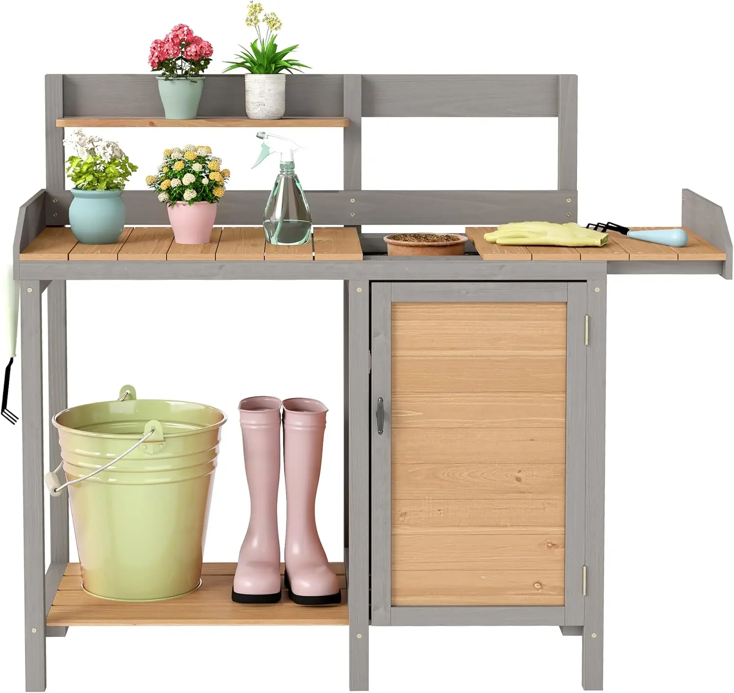 Wooden Potting Bench Table wit - đánh giá và giá Leatherwork Bench